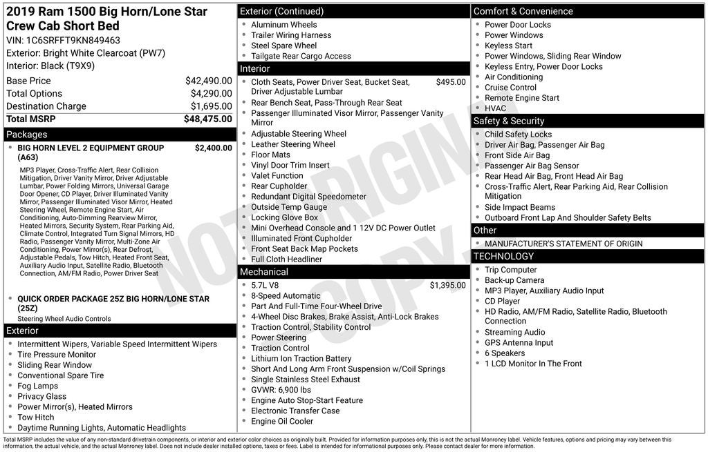 2019 RAM 1500 Big Horn/Lone Star